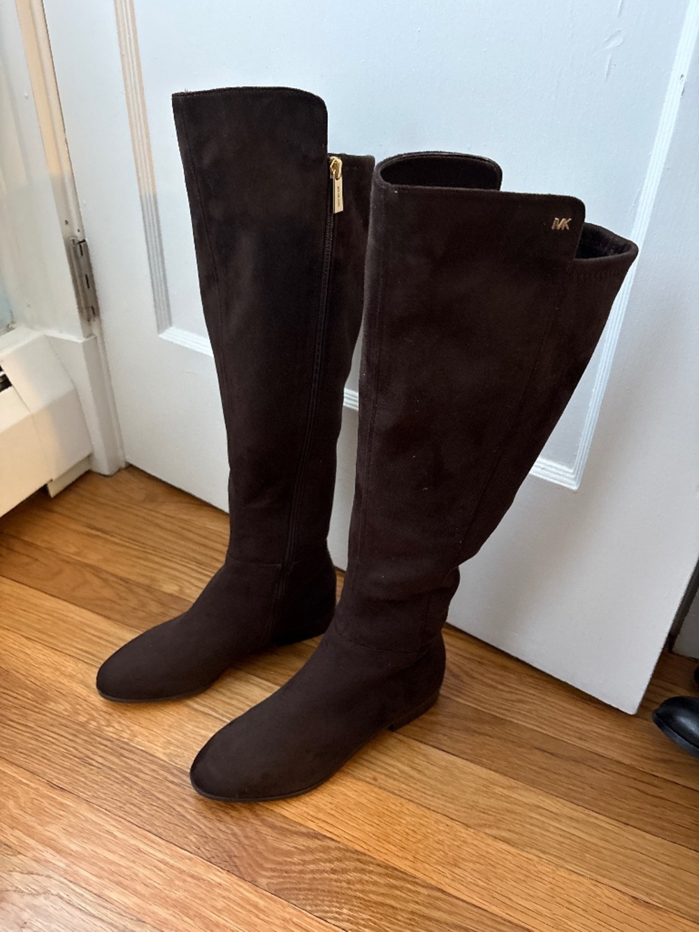 Michael Kors Bromley Flat Boot - stretch suede, Chocolate, Sz 7.5, NWOB